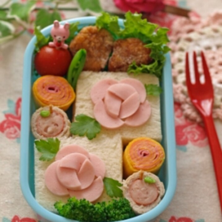 【+5min】魚肉ソーセージのバラ弁当